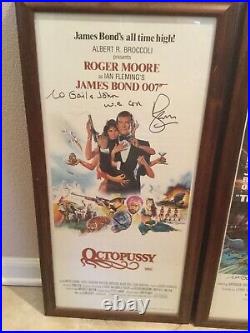 6 James Bond Movie Insert Posters Framed Autographed By Roger Moore
