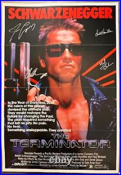 Arnold Schwarzenegger James Cameron Biehn Hamilton SIGNED Terminator Poster LOA