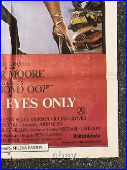 For Your Eyes Only Original India Release Movie Poster James Bond 1981 27x40