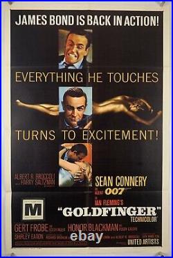 GOLDFINGER Movie Poster (Fine+) One Sheet 1962 James Bond 007 Sean Connery