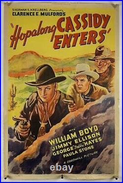 HOPALONG CASSIDY ENTERS Movie Poster (VG+) ROLLED One Sheet 1940s William Boyd