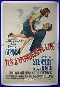 ITS A WONDERFUL LIFE on LINEN One Sheet Movie Poster 1946 James Stewart Classic