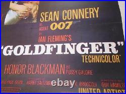 James Bond 007 Goldfinger Connery 1964 Orig Linen Back Movie Poster Free Ship Ah