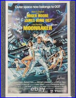 ROGER MOORE Signed 24x36 Moonraker Replica JAMES BOND Movie Poster BAS Holo