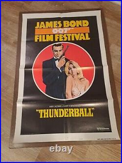 THUNDERBALL MOVIE POSTER Original 27x41 Folded R1975 JAMES BOND FILM FESTIVAL