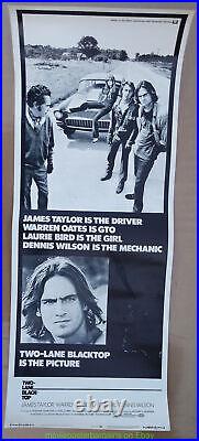 TWO-LANE BLACK TOP MOVIE POSTER Unfolded 14x36 Insert JAMES TAYLOR 1971 RARE