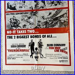 Thunderball & You Only Live Twice 1970 JAMES BOND ORGNAL Dual MOVIE POSTER 27X41